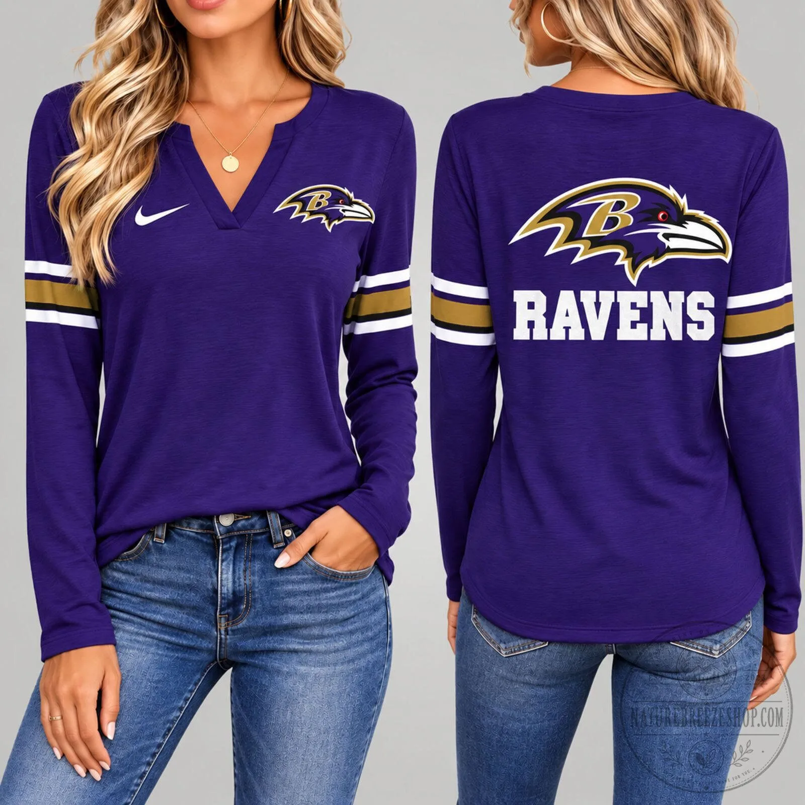 Baltimore Ravens NFL Football Team Long Sleeve V-Neck Shirt
