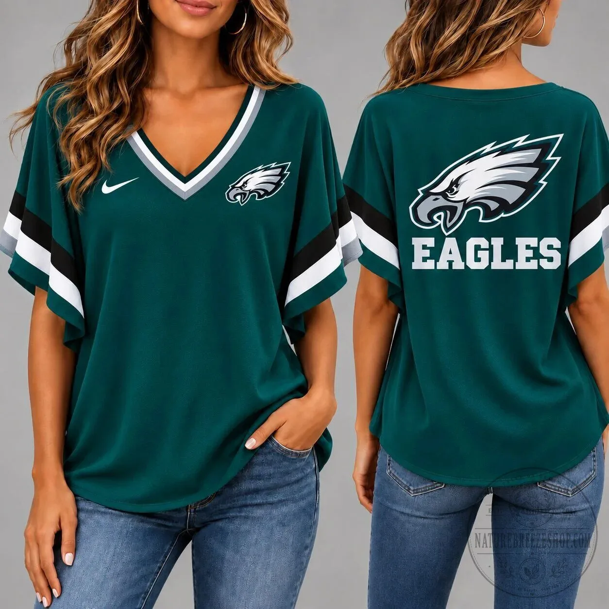 Philadelphia Eagles Football Team Logo V-Neck Short Sleeve T-Shirt for Women