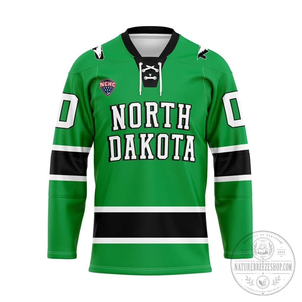 North Dakota Fighting Hawks Personalized Green Away Hockey Jersey