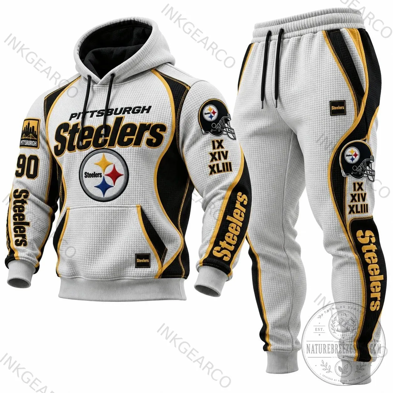 Pittsburgh Steelers Waffle Knit Hoodie and Sweatpants Set for Men