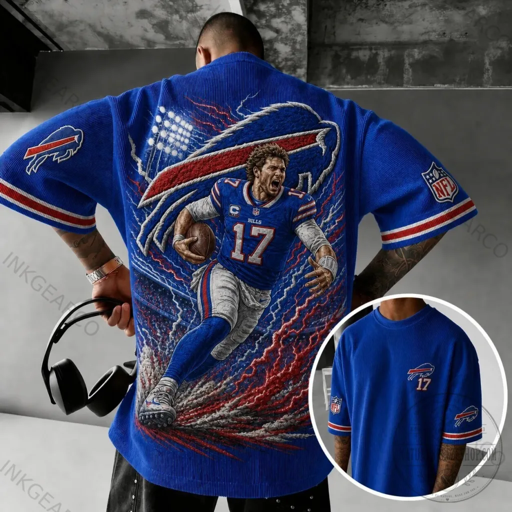 Buffalo Bills Josh Allen NFL Football Player Blue Corduroy Short-Sleeve Shirt Buffalo Bills Josh Allen NFL Football Player Blue Corduroy Short-Sleeve Shirt