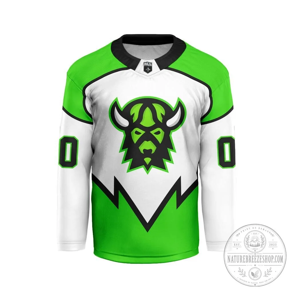 Saskatchewan Rush National Lacrosse League White and Green Hockey Jersey