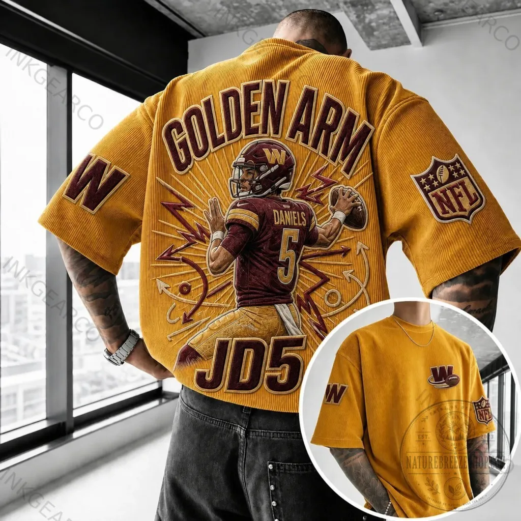 Washington Commanders Jayden Daniels Golden Arm Football Fan T-Shirt Washington Commanders Jayden Daniels Golden Arm Football Fan T-Shirt