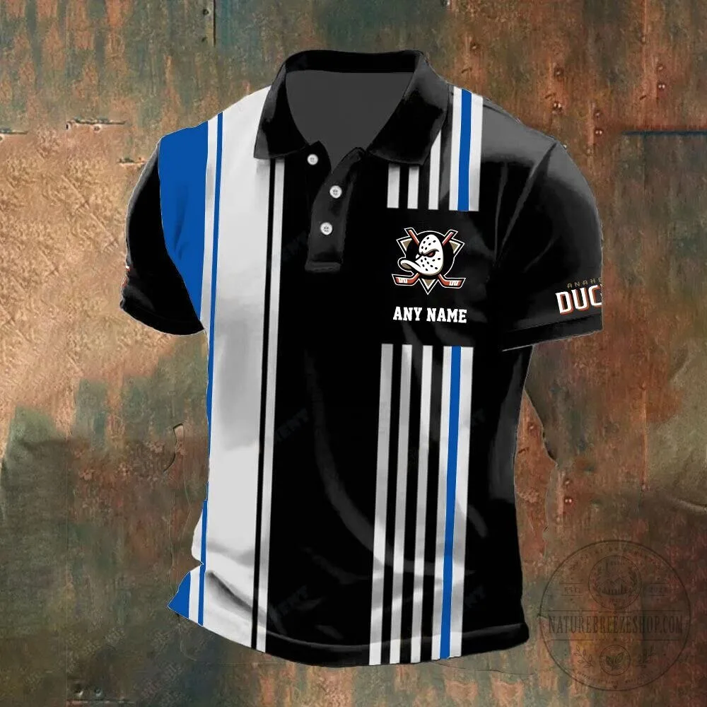Anaheim Ducks Personalized Black White Striped Hockey Team Polo Shirt 12 Anaheim Ducks Personalized Black White Striped Hockey Team Polo Shirt