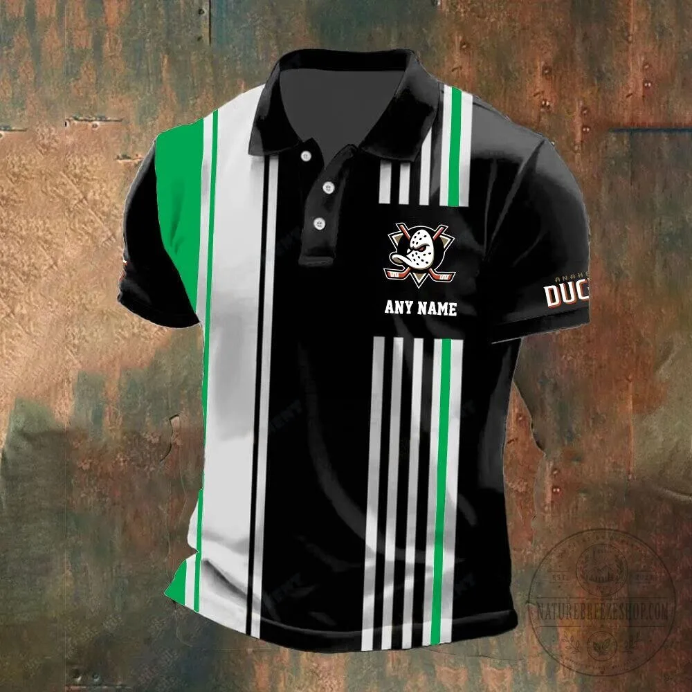 Anaheim Ducks Personalized Black White Striped Hockey Team Polo Shirt 13 Anaheim Ducks Personalized Black White Striped Hockey Team Polo Shirt