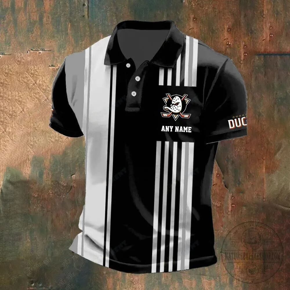 Anaheim Ducks Personalized Black White Striped Hockey Team Polo Shirt 14 Anaheim Ducks Personalized Black White Striped Hockey Team Polo Shirt