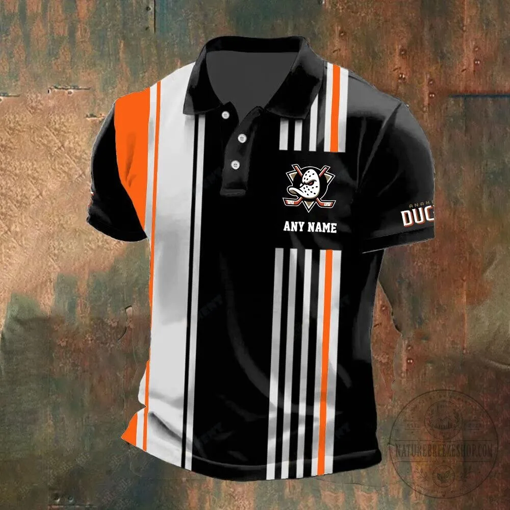 Anaheim Ducks Personalized Black White Striped Hockey Team Polo Shirt 15 Anaheim Ducks Personalized Black White Striped Hockey Team Polo Shirt
