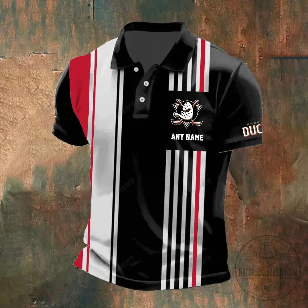 Anaheim Ducks Personalized Black White Striped Hockey Team Polo Shirt 16 Anaheim Ducks Personalized Black White Striped Hockey Team Polo Shirt