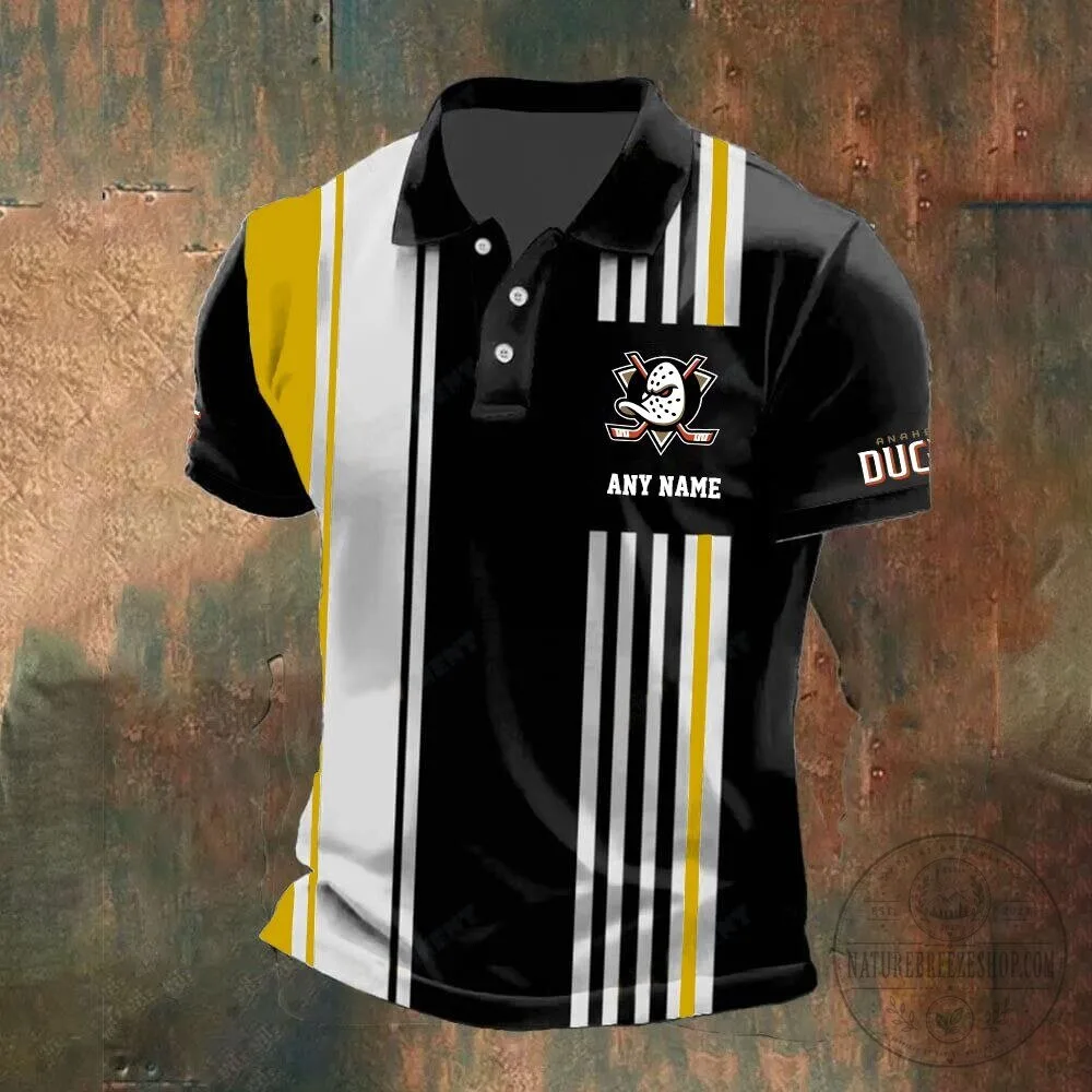 Anaheim Ducks Personalized Black White Striped Hockey Team Polo Shirt 17 Anaheim Ducks Personalized Black White Striped Hockey Team Polo Shirt