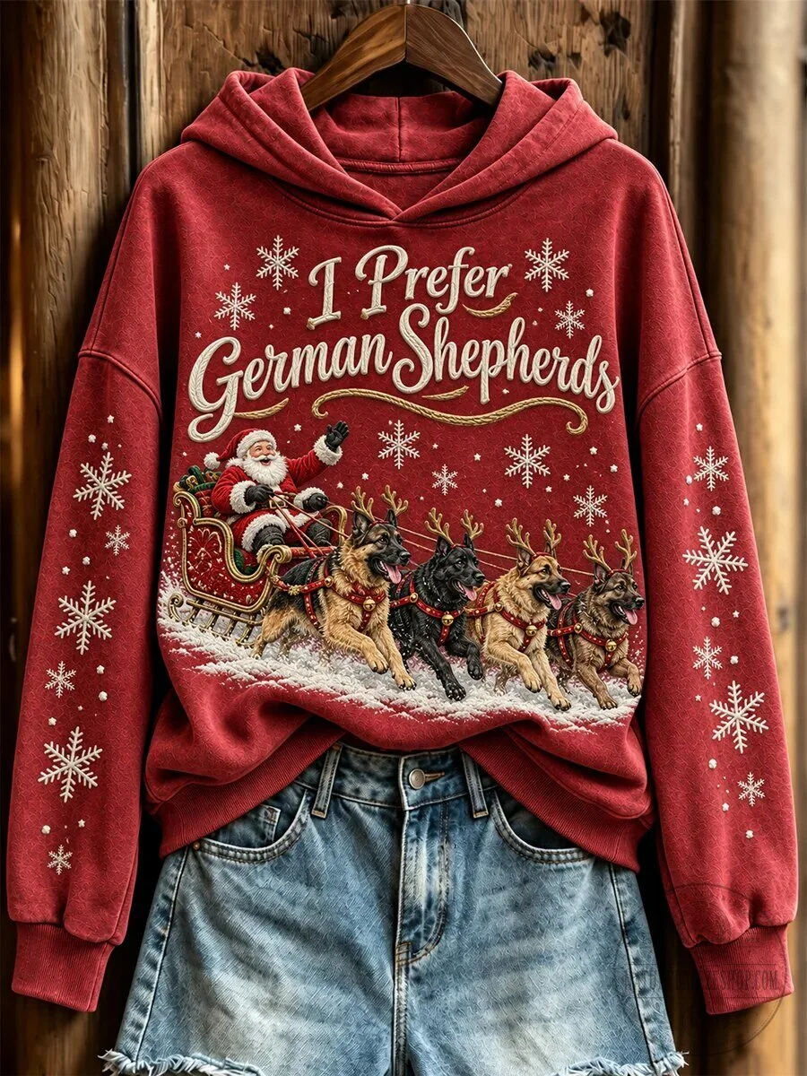 Christmas German Shepherd Dogs Santa Claus Sleigh Snowflakes Holiday Hoodie