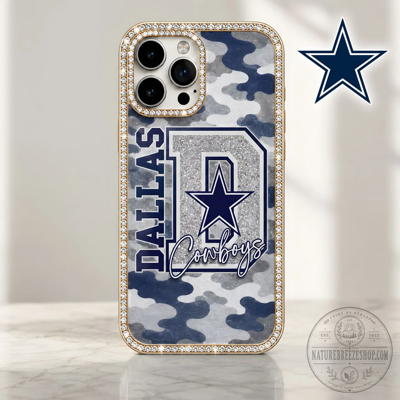 Dallas Cowboys NFL Team Camouflage Bling Glitter Phone Case for iPhone