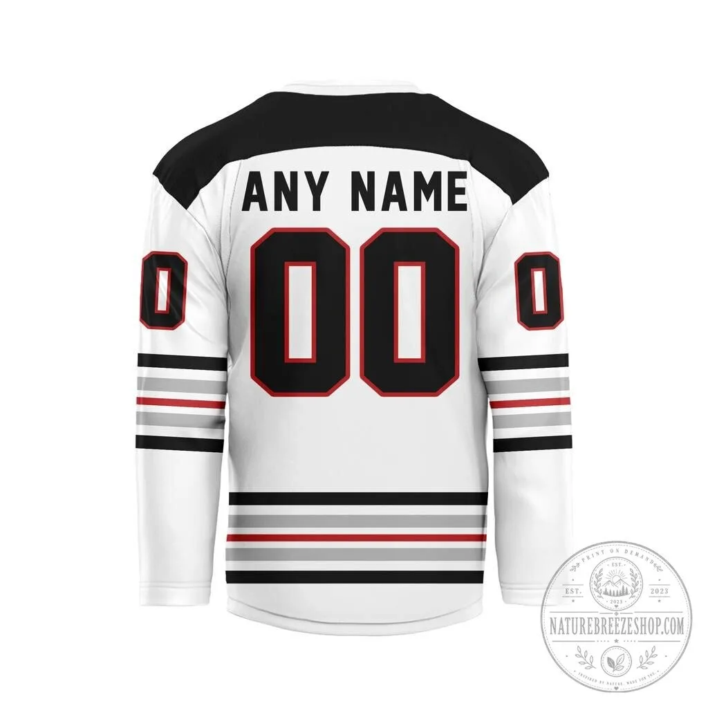 Detroit White Black Red Striped Personalized Ice Hockey Jersey 5 Detroit White Black Red Striped Personalized Ice Hockey Jersey