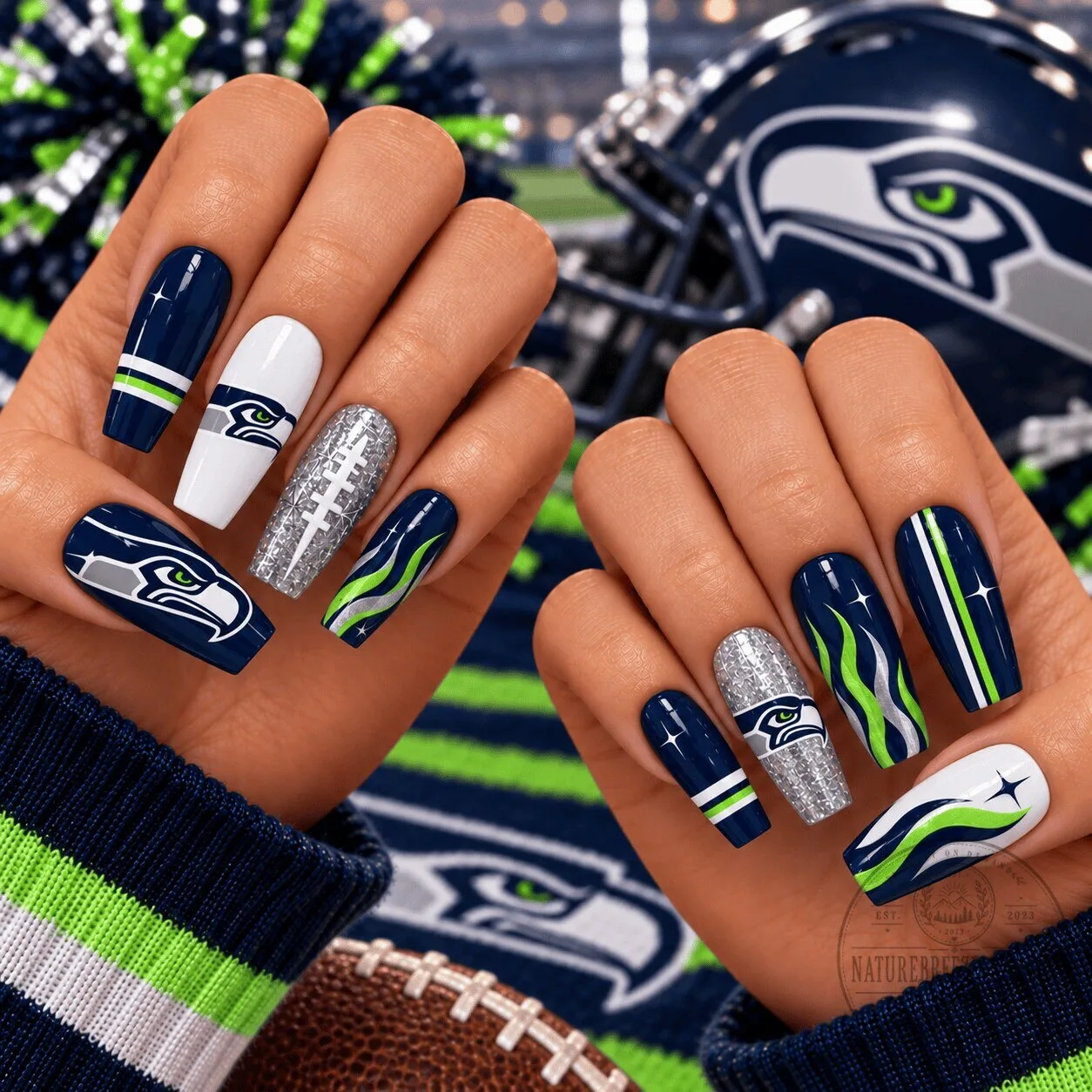 Seattle Seahawks Football Team Logo Press-On Nails Set for Game Day