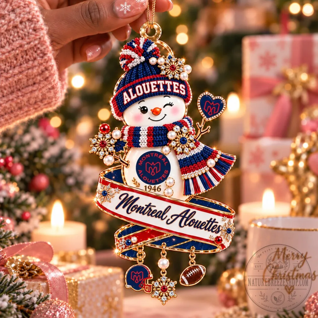 Montreal Alouettes CFL Snowman Christmas Tree Ornament Montreal Alouettes CFL Snowman Christmas Tree Ornament