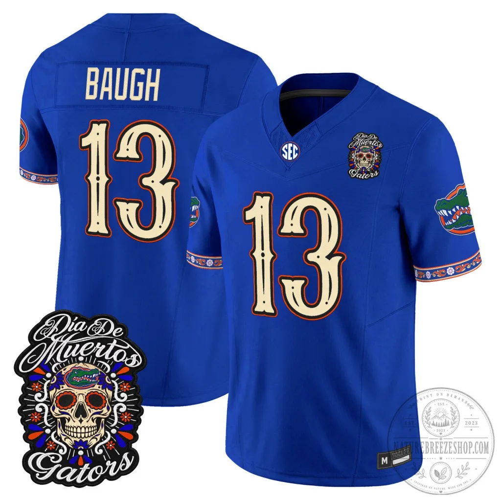 Florida Gators Dia de los Muertos Football Jersey with Baugh 13 Print Florida Gators Dia de los Muertos Football Jersey with Baugh 13 Print