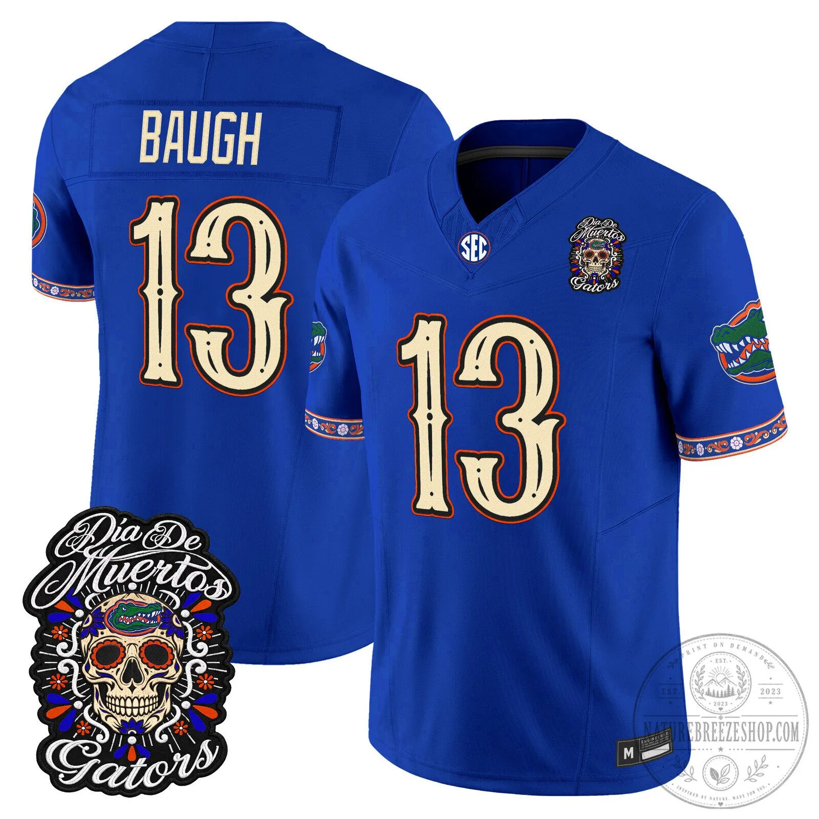 Florida Gators Dia de los Muertos Football Jersey with Baugh 13 Print