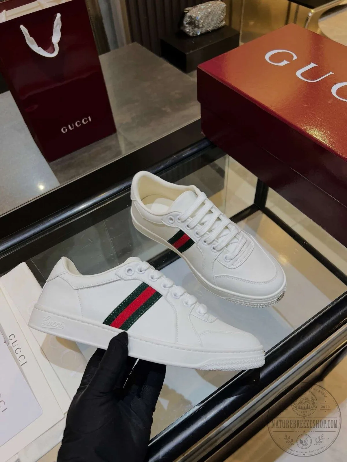 Gucci White Leather Ace Sneakers with Green and Red Web Stripe 8 Gucci White Leather Ace Sneakers with Green and Red Web Stripe