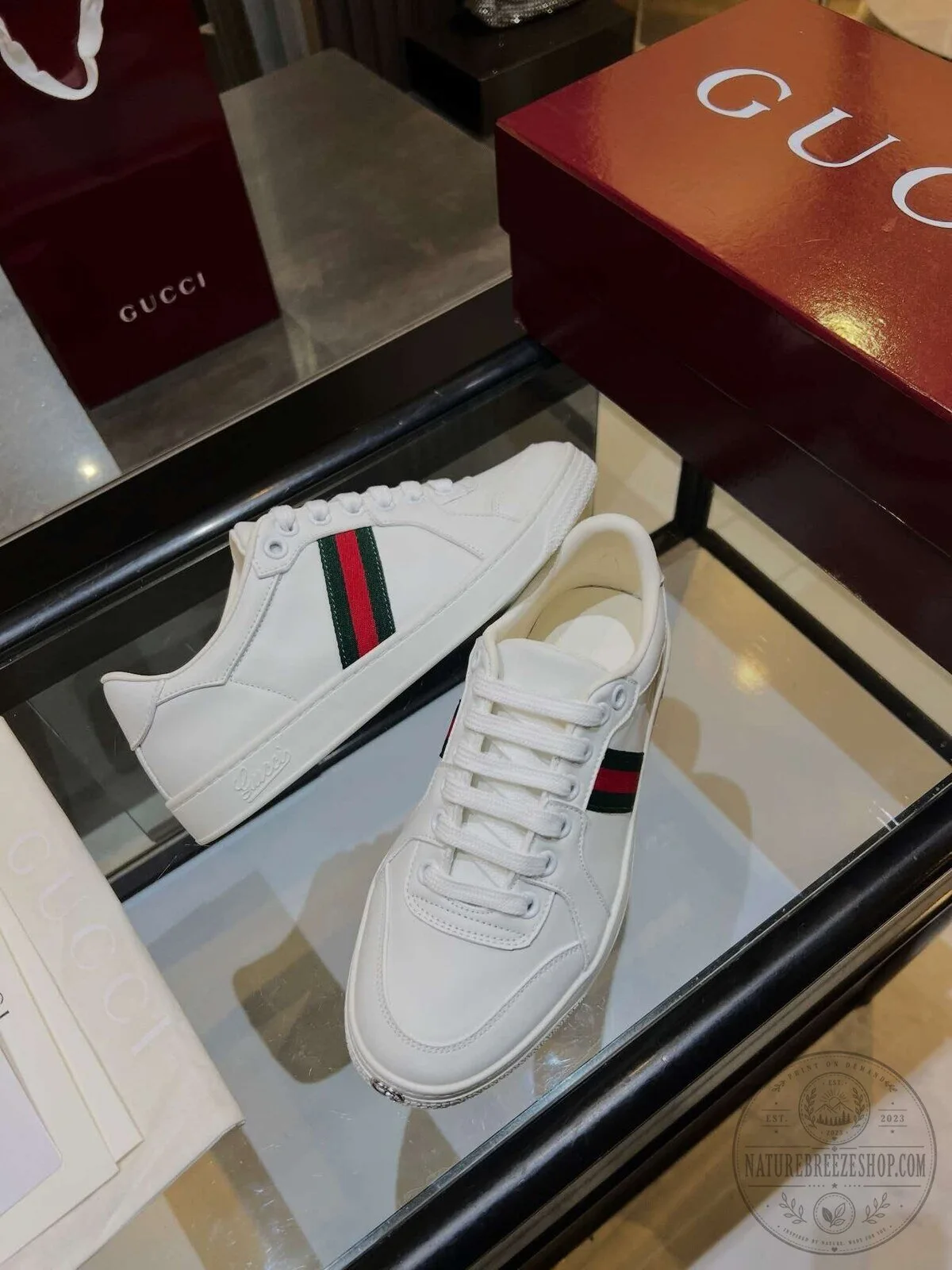 Gucci White Leather Ace Sneakers with Green and Red Web Stripe 9 Gucci White Leather Ace Sneakers with Green and Red Web Stripe