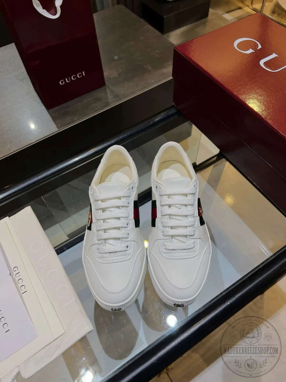 Gucci White Leather Ace Sneakers with Green and Red Web Stripe 10 Gucci White Leather Ace Sneakers with Green and Red Web Stripe