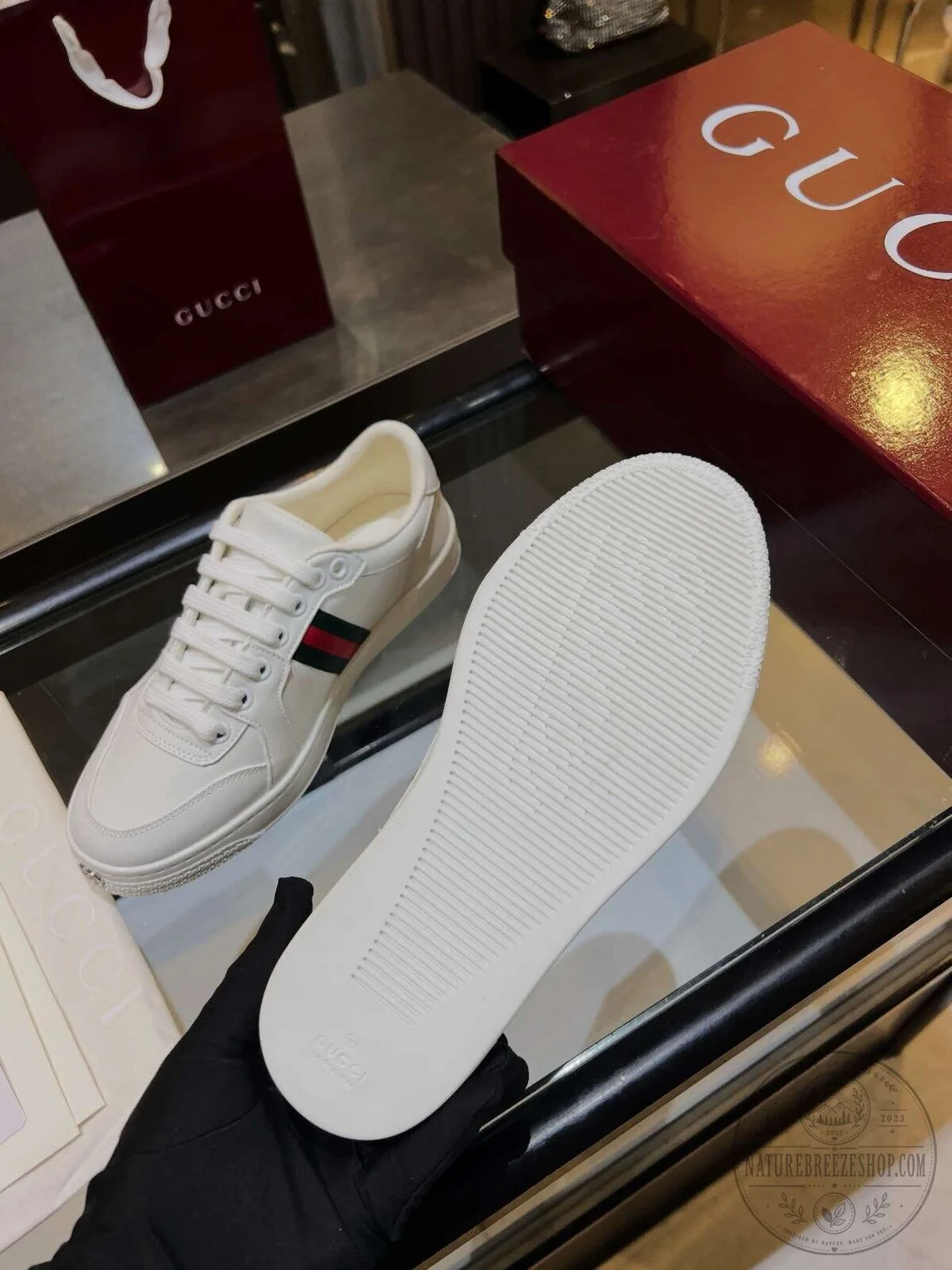 Gucci White Leather Ace Sneakers with Green and Red Web Stripe 11 Gucci White Leather Ace Sneakers with Green and Red Web Stripe