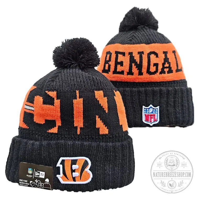 Cincinnati Bengals NFL Black and Orange Knit Pom Beanie Cap Hat