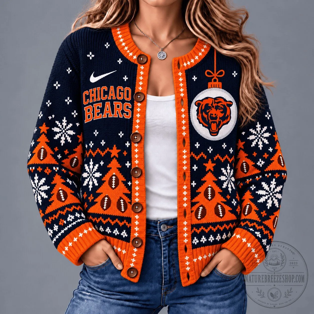 Chicago Bears NFL Ugly Christmas Sweater Cardigan for Women