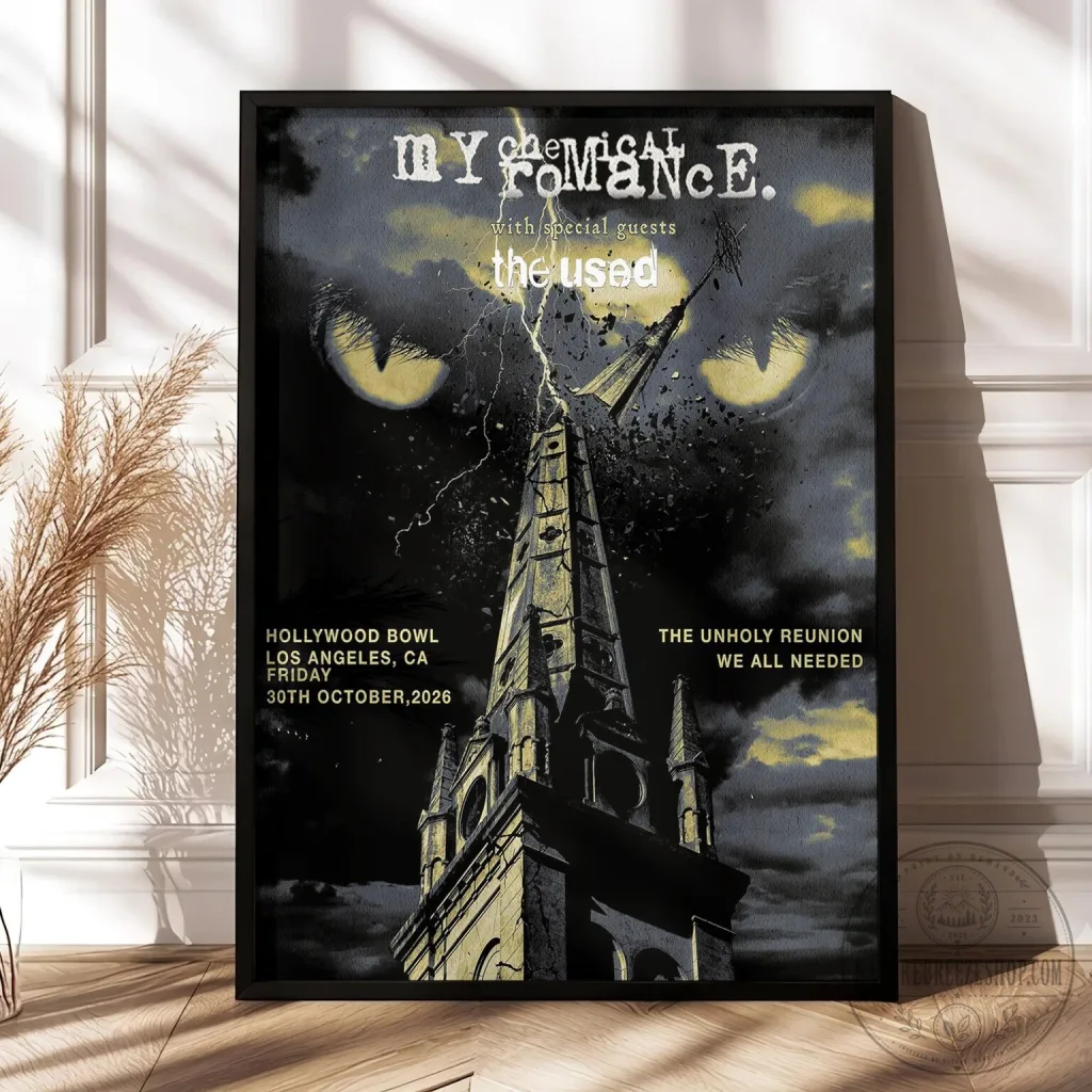 My Chemical Romance The Used Hollywood Bowl 2026 Concert Poster, Emo Rock Band Wall Art My Chemical Romance The Used Hollywood Bowl 2026 Concert Poster, Emo Rock Band Wall Art