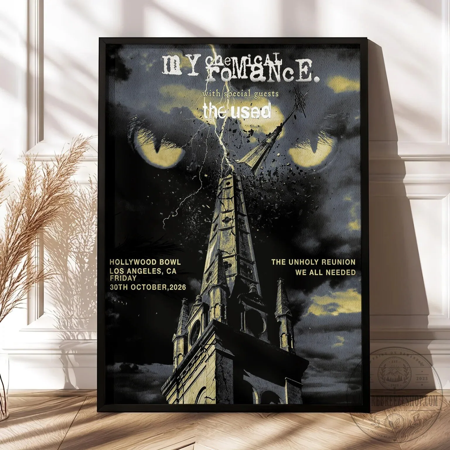 My Chemical Romance The Used Hollywood Bowl 2026 Concert Poster, Emo Rock Band Wall Art