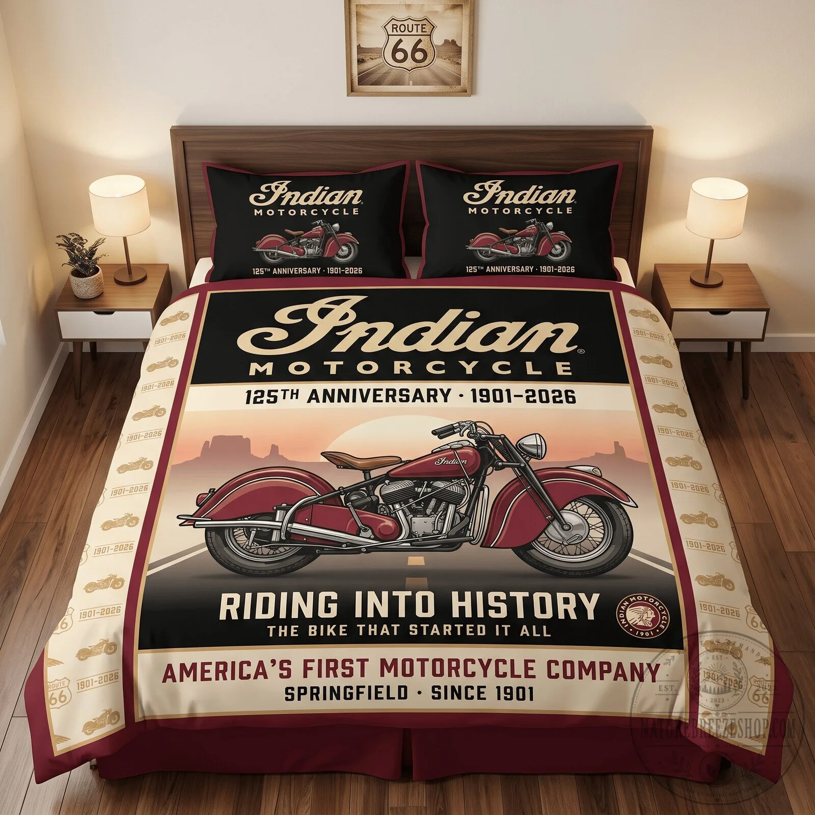 Indian Motorcycle 125th Anniversary Riding Into History Bedding Set 3 Indian Motorcycle 125th Anniversary Riding Into History Bedding Set