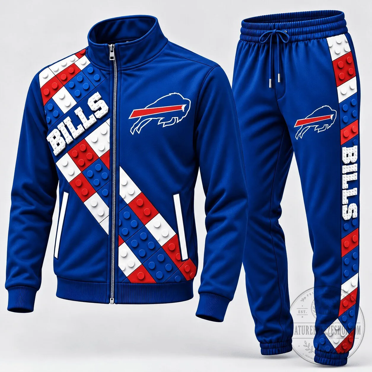 Buffalo Bills Football Team Blue Block Fusion Design Tracksuit Hoodie