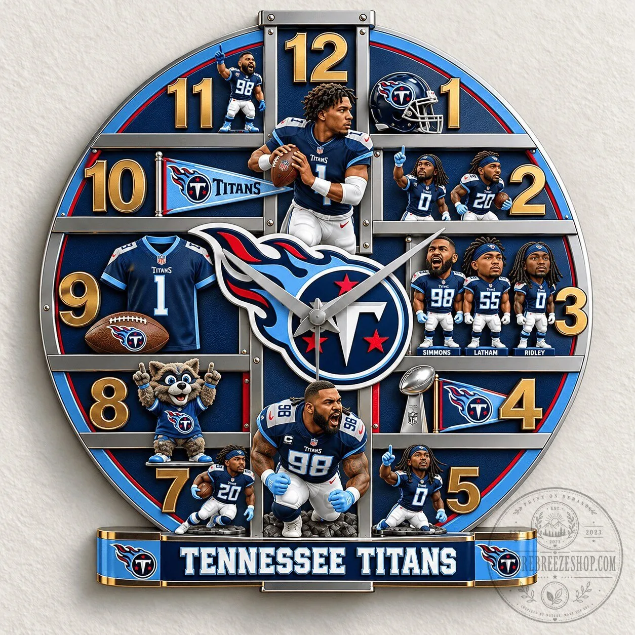 Tennessee Titans NFL Football Team Players and Mascot Wall Clock