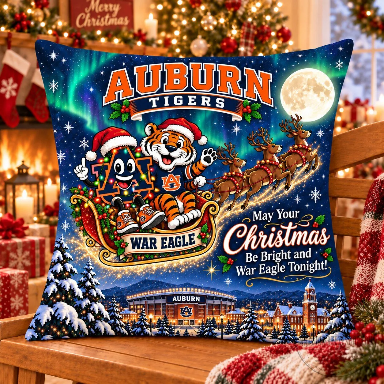 Auburn Tigers Christmas Night Flight Decorative Throw Pillow