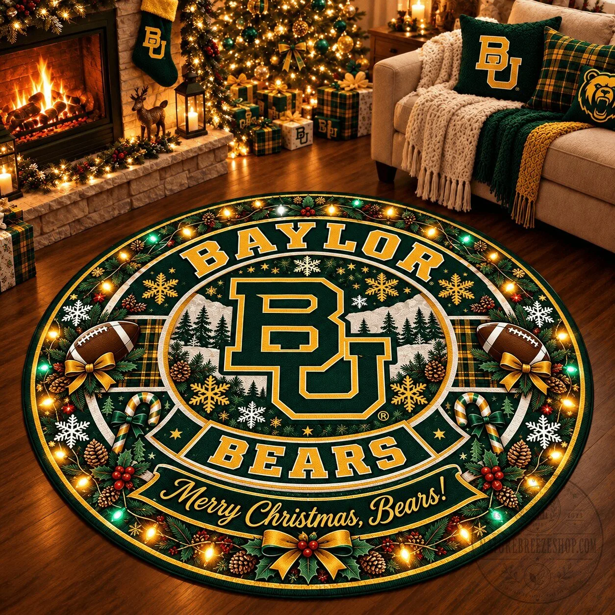 Baylor Bears Christmas Round Rug - Merry Christmas Bears Holiday Decor