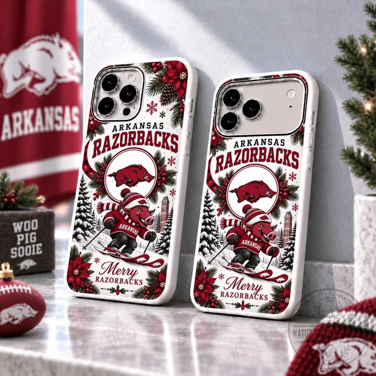 Arkansas Razorbacks Christmas Skiing Mascot Winter Holiday Phone Case