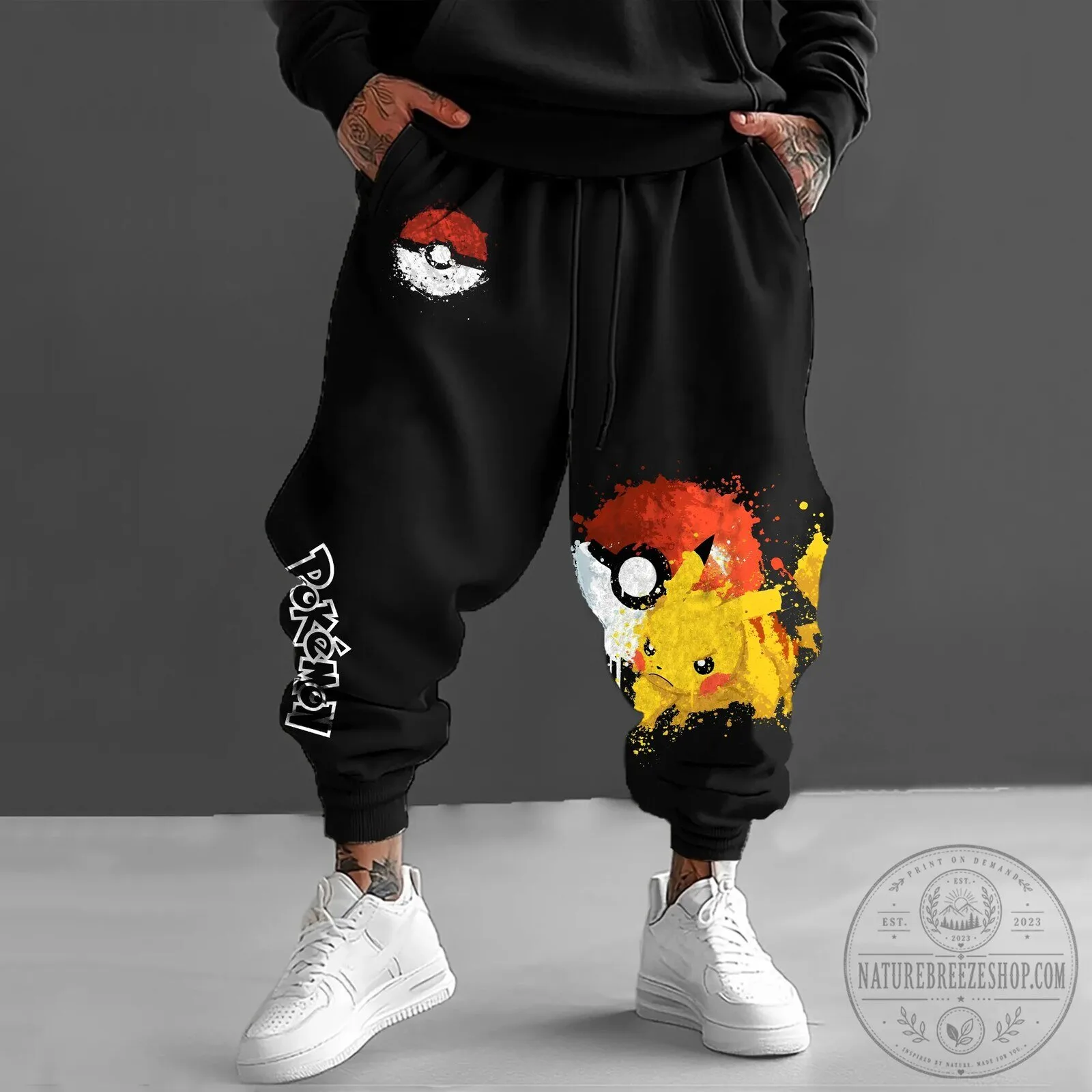 Pokemon Pikachu Pokeball Splatter Art Unisex Casual Jogger Pants