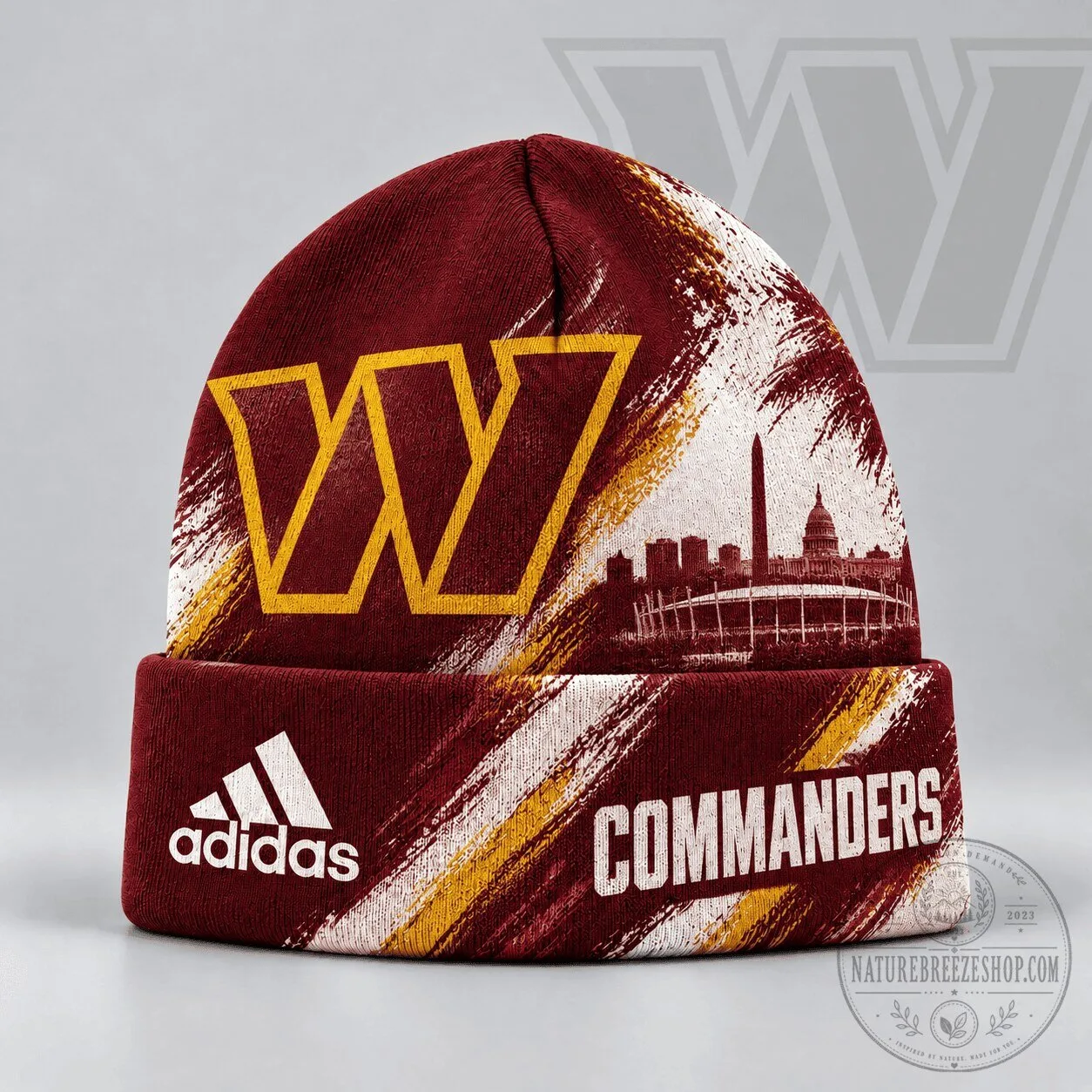 Washington Commanders NFL Urban Skyline Distressed Brushstroke Knit Beanie Hat