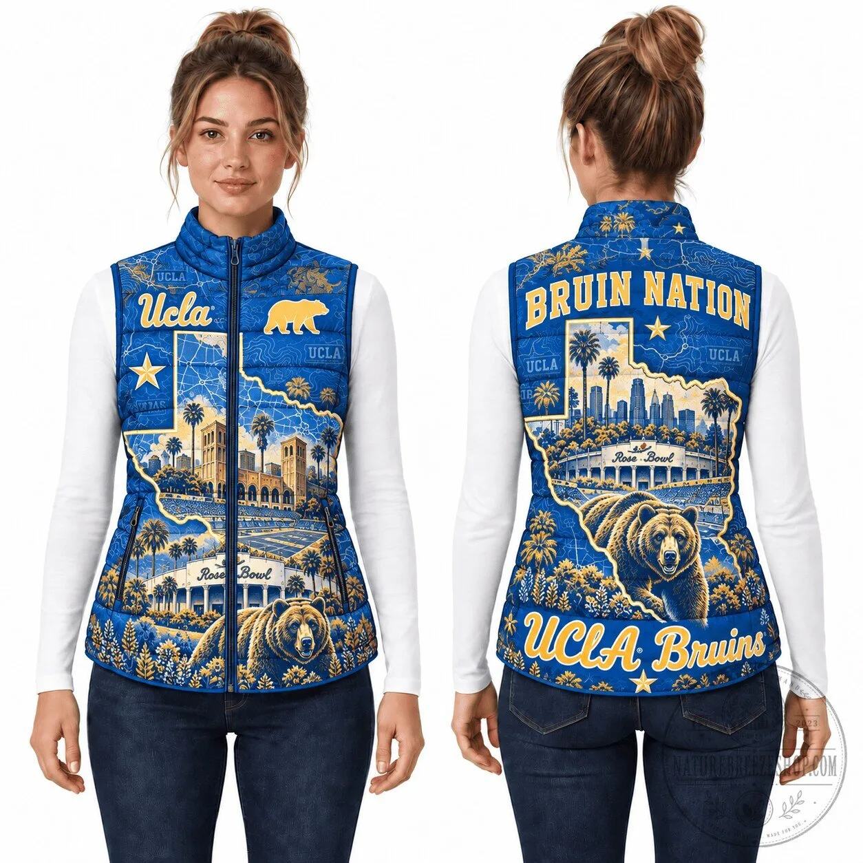 UCLA Bruins Bruin Nation Rose Bowl Map Puffer Vest