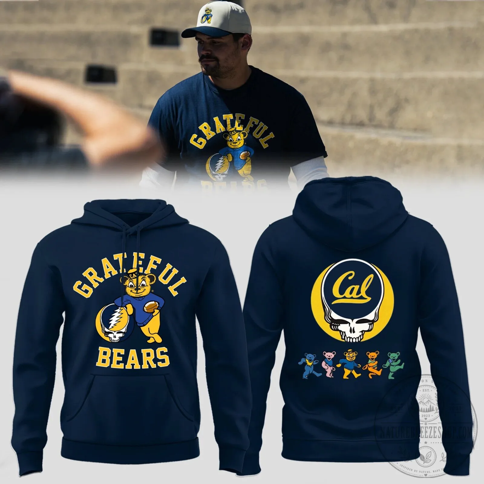 Grateful Dead California Golden Bears Football Mascot Navy Blue Hoodie 2 Grateful Dead California Golden Bears Football Mascot Navy Blue Hoodie