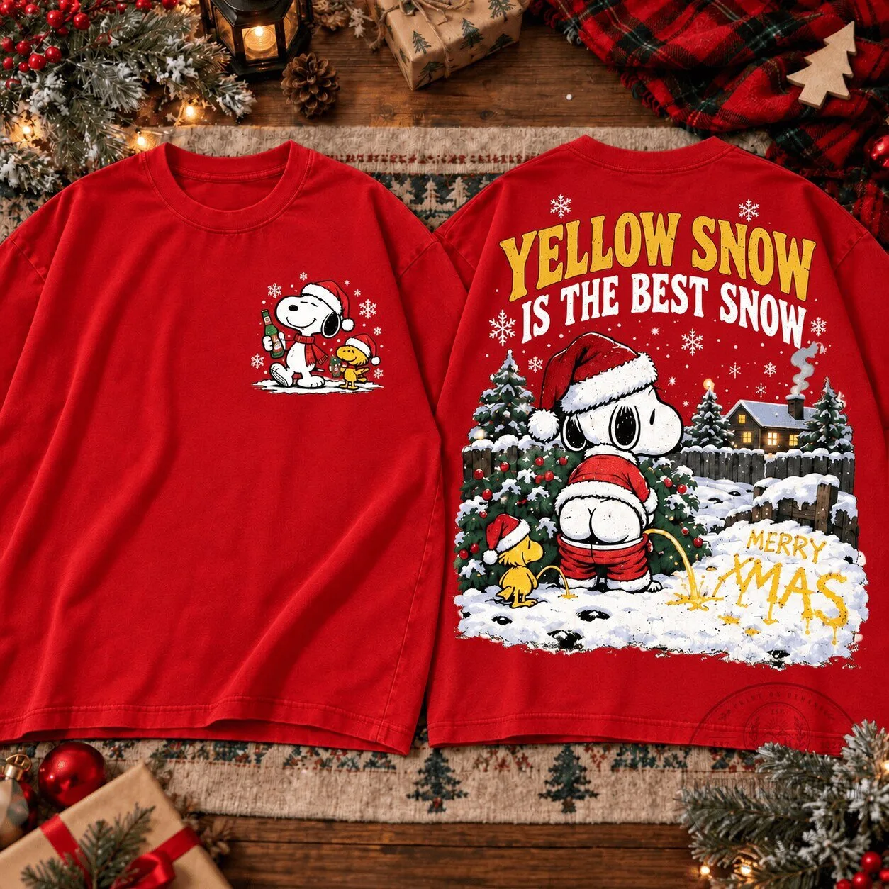 Snoopy and Woodstock Yellow Snow Christmas Holiday Crewneck Sweatshirt 1 Snoopy and Woodstock Yellow Snow Christmas Holiday Crewneck Sweatshirt