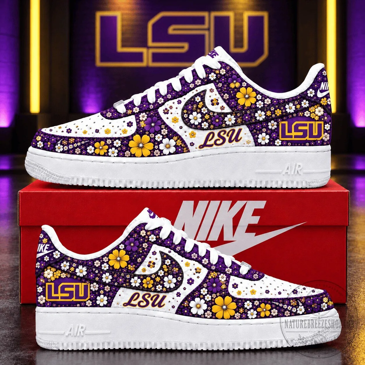 LSU Tigers Floral Pattern Custom Design Air Force 1 Style Shoes