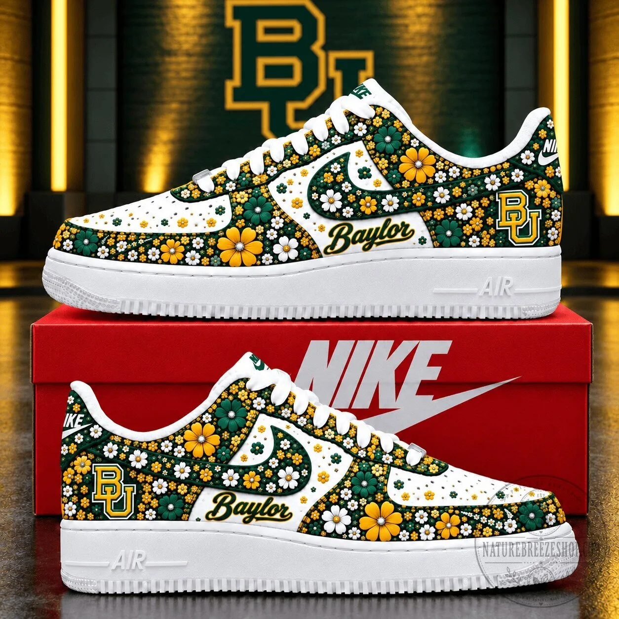 Baylor Bears Floral Pattern Custom Print Air Force One Shoes