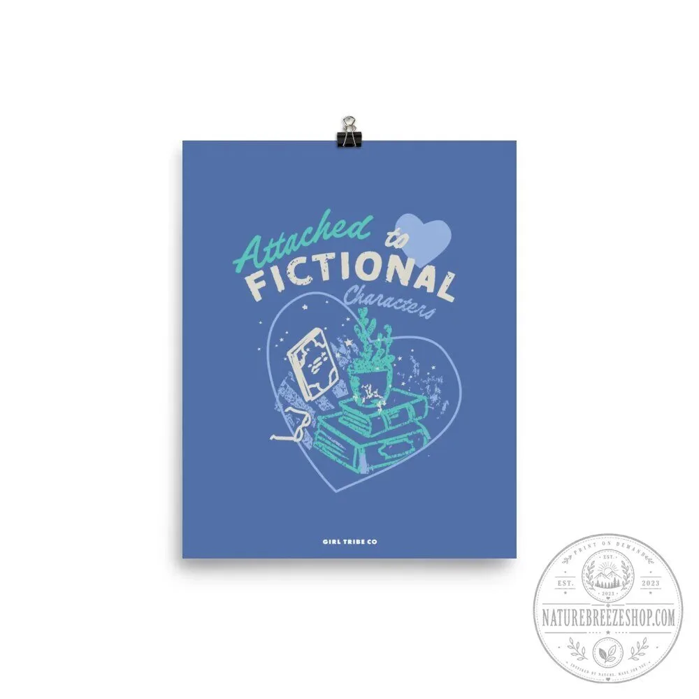 Attached to Fictional Characters Book Lover Heart Graphic Poster Print