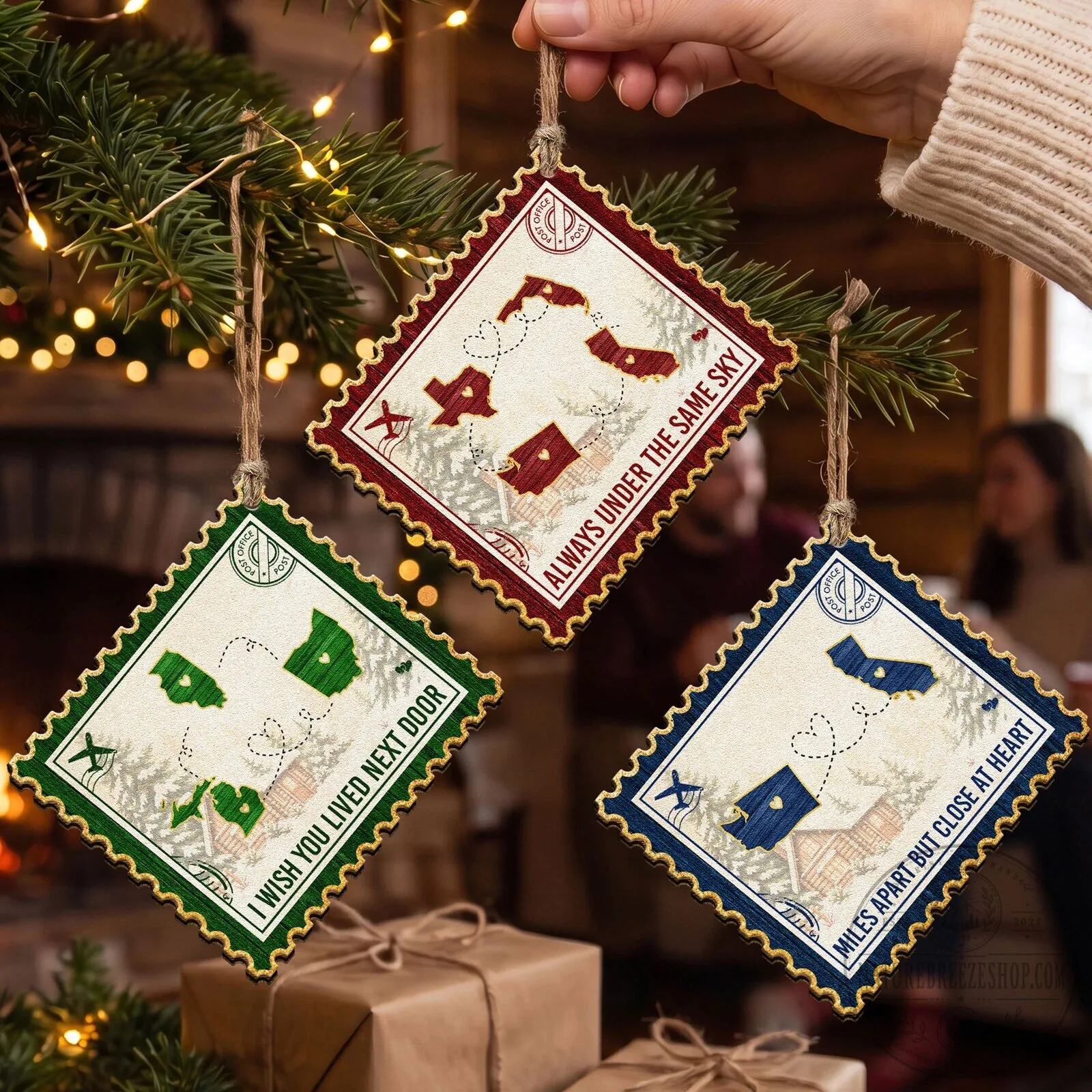 Personalized Long Distance Family Postage Stamp Christmas Holiday Ornament