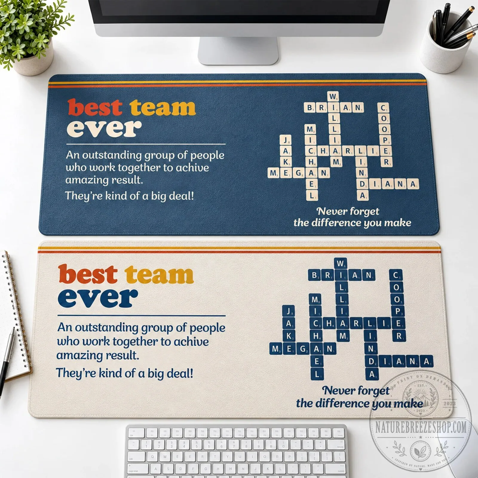 Best Team Ever Scrabble Personalized Desk Mat for Coworkers