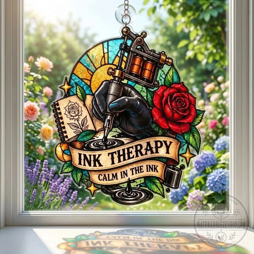 Ink Therapy Tattoo Artist Studio Decor Suncatcher - Calm in the Ink Window Ornament