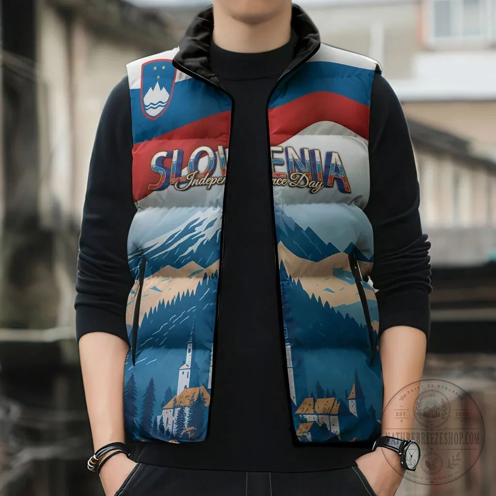 Slovenia Independence Day Lake Bled Julian Alps Landscape Sleeveless Puffer Jacket 11 Slovenia Independence Day Lake Bled Julian Alps Landscape Sleeveless Puffer Jacket