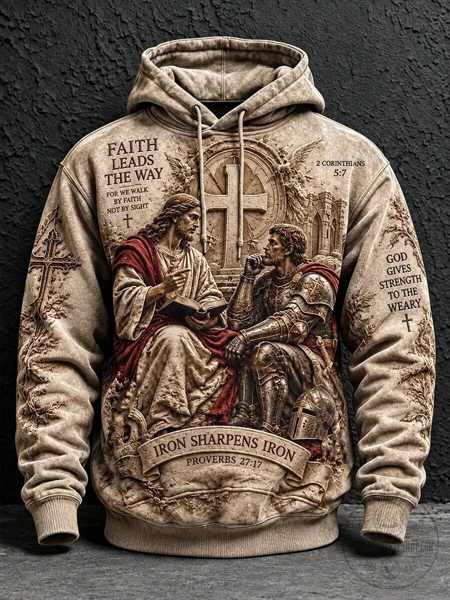 Jesus Christ and Knight Faith Leads The Way Christian Hoodie