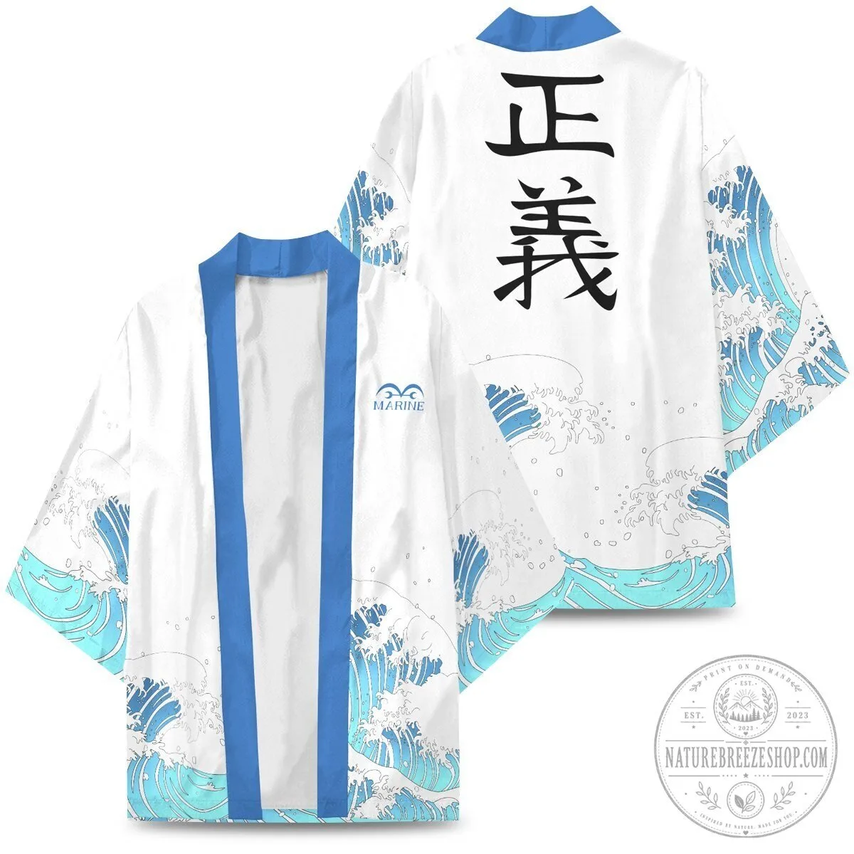One Piece Marines Japanese Waves White Kimono Robe 10 One Piece Marines Japanese Waves White Kimono Robe