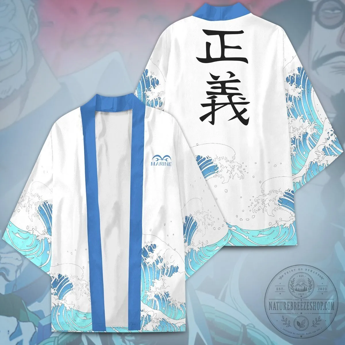 One Piece Marines Japanese Waves White Kimono Robe 11 One Piece Marines Japanese Waves White Kimono Robe