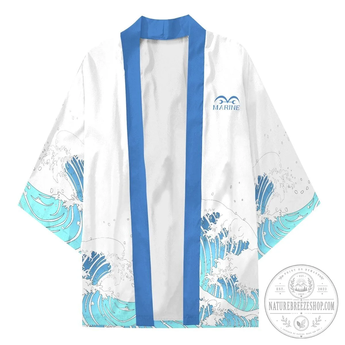 One Piece Marines Japanese Waves White Kimono Robe 12 One Piece Marines Japanese Waves White Kimono Robe